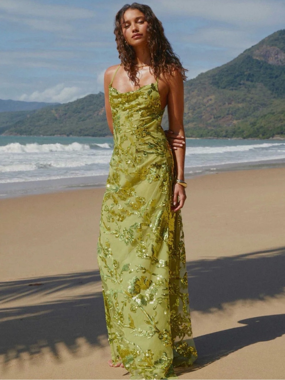Peppermayo Havana Sequin Maxi Dress Lime Size US 8